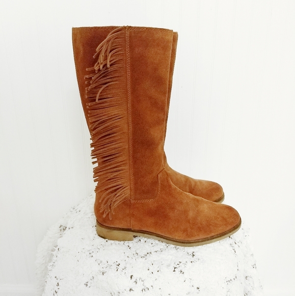 Lucky Brand Shoes - Lucky Brand Brown Leather Boots Grayer Fringe Boot